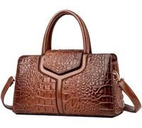 Purses and Handbags for Women Crocodile Print Leather Top Handle Satchel Fashion Work Shoulder Bag(Brown)