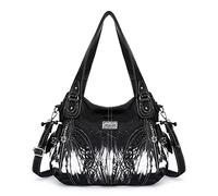 Purses and Handbags Women Fashion Tote Bag Shoulder Bags Top Handle Satchel Purses Washed Synthetic Leather Handbag, 2-tie-dyed Black, 13.8 * 4.7 * 11.8 inches