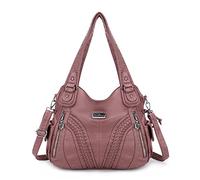 Angel Kiss Purses and Handbags Women Fashion Tote Bag Shoulder Bags Top Handle Satchel Purses Washed Synthetic Leather Handbag, 1-1#d.pink, 13.8 * 4.7 * 11.8 inches