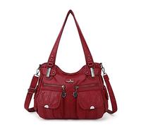 Purses and Handbags Women Tote Shoulder Top Handle Satchel Hobo Bags Fashion Washed Leather Purse…, 69red, L