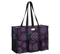 Pursetti Utility Tote with Pockets & Compartments-Perfect Nurse Tote Bag, Teacher Bag, Work Bags for Women & Craft Tote, Purple Circle Large, L