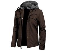 Pursky Men's Canvas Cotton Military Casual Field Jacket Outerwear With Removable Hood