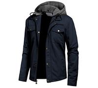 Pursky Men's Canvas Cotton Military Casual Field Jacket Outerwear With Removable Hood