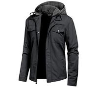 Pursky Men's Canvas Cotton Military Casual Field Jacket Outerwear With Removable Hood