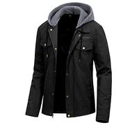 Pursky Men's Canvas Cotton Military Casual Field Jacket Outerwear With Removable Hood, Black(thick), XXL