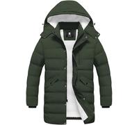 Pursky Men's Long Winter Coat Warm Sherpa Lined Quilted Puffer Jacket Waterproof Thicken Puffy Parka with Hood, Army Green, XX-L