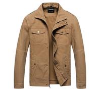 Pursky Men's Military Jacket Casual Washed Cotton Hooded Canvas Coat Fall Coat