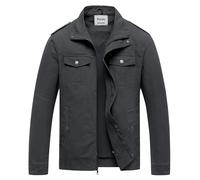 Pursky Men's Military Jacket Casual Washed Cotton Hooded Canvas Coat Fall Coat