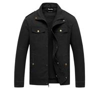 Pursky Men's Military Jacket Casual Washed Cotton Hooded Canvas Coat Fall Coat