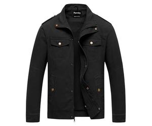 Pursky Men's Military Jacket Casual Washed Cotton Hooded Canvas Coat Fall Coat