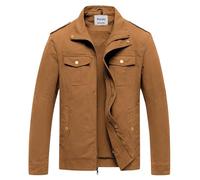 Pursky Men's Military Jacket Casual Washed Cotton Hooded Canvas Coat Fall Coat, Worker Brown, 3XL