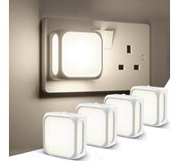 PURSNIC Night Light Plug in Wall, with Dusk to Dawn Photocell Sensor, 4000K Natural White, Brightness Adjustable, for Kids, Bedroom, Hallway, Stairs, 4 Pack