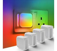 PURSNIC RGB Night Light Plug in Wall, with Dusk to Dawn Photocell Sensor, Warm White + Colour Changing, 3 Lighting Modes, for Kids, Baby, Bedroom, Hallway, 4 Pack