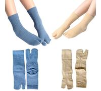 Pursuestar 2 Pairs Women Girl Men Fuzzy Socks Plush Warm Winter Sandal Split Two Toe Japanese V Socks Tabi Flip Flops Socks, Blue + Beige, 4-10 UK