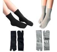Pursuestar 2 Pairs Women Girl Men Fuzzy Socks Plush Warm Winter Sandal Split Two Toe Japanese V Socks Tabi Flip Flops Socks, Black + Gray, 4-10 UK