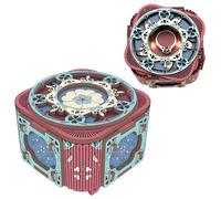 Pursuestar 3D Wooden Handmade Wind Up Music Box with On-Off Lid -Edelweiss, Vintage Engraved Flower DIY Musical Gift for Valentine's Day Mother's Day Anniversary Birthday Wedding