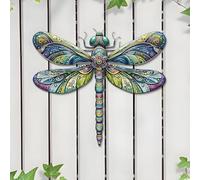Pursuestar 40cm Large Colorful Metal Dragonfly Wall Art Decor, Insect Sculpture Hanging Decoration for Indoor Outdoor Home Office Yard Fence Garden Patio Balcony