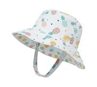 Pursuit-W Baby Sun Hat 50+ UPF Cotton for Baby Adjustable Chin-Strap Baby Cap for Toddler Boys Girls Kid's Cartoon Wide Brim Newborn Sun Hat Water Adventure Bucket Hat (White, M)