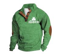 Pursuit-W Mens St. Patrick's Day Hoodies UK Irish Pullover Long Sleeve Sweatshirt Funny Gnomes Print Hoodies with Pocket Hooded Pullover Green Saint Patricks Day Casual Blouses (Khaki, XL)