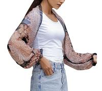 Pursuit-W Women Cover Ups Summer Sun Sleeve Arm Cover Outdoor Driving And Cycling Thin Ice Silk Sleeve Cardigan 3/4 Sleeve Ruffle Open Front Cropped Lightweight Chiffon Cardigan (Black, One Size)