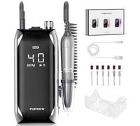 PURTATO Nail Drill Professional Cordless Electric Nail Drill Machine - Portable, Rechargeable, LCD Display, 40000 RPM Acrylic Drill for Nails - Perfect for Salon & Home Use (Silver)