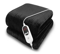 Purus Deluxe Black Electric Throw Heated Double Over Blanket Soft Fleece 9 Heat & 12 Timer Settings