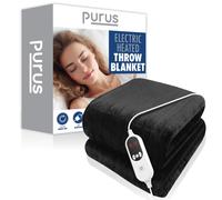 Purus Deluxe Black XL Electric Throw Heated Double Over Blanket Soft Fleece Variable Heat & Timer Settings PURUS Black Double