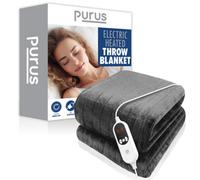 Purus Deluxe Grey Electric Throw Heated Double Over Blanket Soft Fleece 9 Heat & 12 Timer Settings