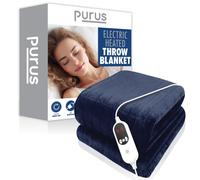 Purus Deluxe Navy Blue XL Electric Throw Heated Double Over Blanket Soft Fleece Variable Heat & Timer Settings PURUS Navy Double