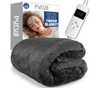 Purus Grey Heated Throw Electric Over Blanket Faux Fur Luxurious 160 X 130Cm Soft Fleece Blanket