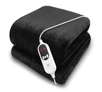 Purus Heated Throw Electric Blanket, 9 Heat Settings, 12HR Timer, Black | Soft 160 x 120cm microfleece heated throw with 9 heat settings, 12-hour timer, detachable controller and 2m cable.
