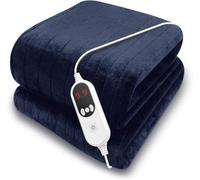 Purus Heated Throw Electric Blanket, 9 Heat Settings, 12HR Timer, Navy | Large 180 x 130cm microfleece heated throw with 9 heat settings, 12HR timer, detachable controller and 2m cable.