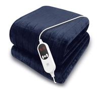 Purus Heated Throw Electric Blanket, 9 Heat Settings, 12HR Timer, Navy | Soft 160 x 120cm microfleece heated throw with 9 heat settings, 12-hour timer, detachable controller and 2m cable.