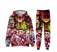 Puruuige Anime Tracksuit Hazbin Hotel Pullover and Pants Set Alastor/Angel Mens Full Set Jogger Gym Hoodies Sweatshirt 2 Piece for Kids