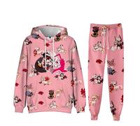 Puruuige Anime Tracksuit Hazbin Hotel Pullover and Pants Set Alastor/Angel Mens Full Set Jogger Gym Hoodies Sweatshirt 2 Piece for Teens Men Women