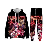 Puruuige Anime Tracksuit Hazbin Hotel Pullover and Pants Set Alastor/Angel Mens Full Set Jogger Gym Hoodies Sweatshirt 2 Piece for Teens Men Women