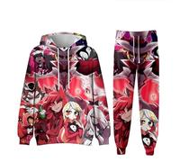 Puruuige Anime Tracksuit Hazbin Hotel Pullover and Pants Set Alastor/Angel Mens Full Set Jogger Gym Hoodies Sweatshirt 2 Piece for Teens Men Women