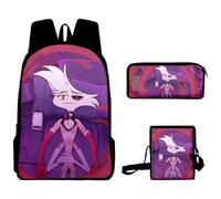 Puruuige Hazbin Hotel School Backpacks for Kids Teens 3-in-1 Anime School Bags Set with Lunch Bag Pencil Case for Children Back to School Gifts