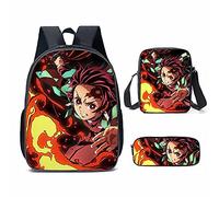 Puruuige Kamado Tanjiro School Backpacks for Kids Teens 3-in-1 Anime Agatsuma Zenitsu/Kamado Nezuko School Bags Set with Lunch Bag Pencil Case for Children Back to School Gifts