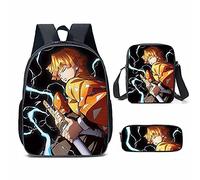 Puruuige Kamado Tanjiro School Backpacks for Kids Teens 3-in-1 Anime Agatsuma Zenitsu/Kamado Nezuko School Bags Set with Lunch Bag Pencil Case for Children Back to School Gifts