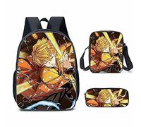 Puruuige Kamado Tanjiro School Backpacks for Kids Teens 3-in-1 Anime Agatsuma Zenitsu/Kamado Nezuko School Bags Set with Lunch Bag Pencil Case for Children Back to School Gifts