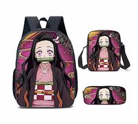 Puruuige Kamado Tanjiro School Backpacks for Kids Teens 3-in-1 Anime Agatsuma Zenitsu/Kamado Nezuko School Bags Set with Lunch Bag Pencil Case for Children Back to School Gifts