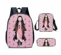 Puruuige Kamado Tanjiro School Backpacks for Kids Teens 3-in-1 Anime Agatsuma Zenitsu/Kamado Nezuko School Bags Set with Lunch Bag Pencil Case for Children Back to School Gifts