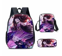 Puruuige Kamado Tanjiro School Backpacks for Kids Teens 3-in-1 Anime Agatsuma Zenitsu/Kamado Nezuko School Bags Set with Lunch Bag Pencil Case for Children Back to School Gifts
