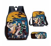Puruuige Kamado Tanjiro School Backpacks for Kids Teens 3-in-1 Anime Agatsuma Zenitsu/Kamado Nezuko School Bags Set with Lunch Bag Pencil Case for Children Back to School Gifts