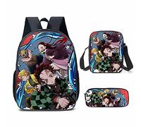 Puruuige Kamado Tanjiro School Backpacks for Kids Teens 3-in-1 Anime Agatsuma Zenitsu/Kamado Nezuko School Bags Set with Lunch Bag Pencil Case for Children Back to School Gifts