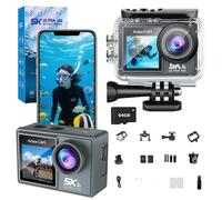 Puruxe Action Camera + 64gb memory card Waterproof 5K HD Sports Camera with Dual Screen, WiFi, Accessories Included, Exceptional Image Quality for Outdoor Adventures, 4K Video at 60 FPS
