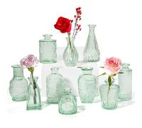 PURVONNIE Vintage Small Glass Vases Set of 10,Mini Bud Vases for Flowers,Amber Glass Vases for Centerpieces,Wedding Decorations,Home Table Flower Decor(Sage Green)