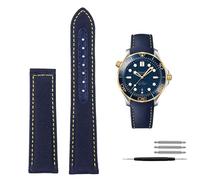 PURYN High Density Nylon leather strap For Omega New Seamaster 300 Super Master AT150 Fabric Leather AQUA TERRA men's strap 19mm 20mm(Blue yellow no clasp,20mm)