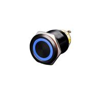 PURYN Switch on Off Black Metal Push Button Momentary Locking Power Switch 12V24V220V6V3V Mini Rotary STOP START for Car Computor 22mm(Blue ring reset 3-6V)